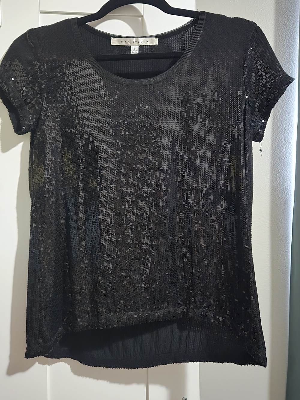 Vintage Max Studio Black Sequin Short Sleeve Top NWOT